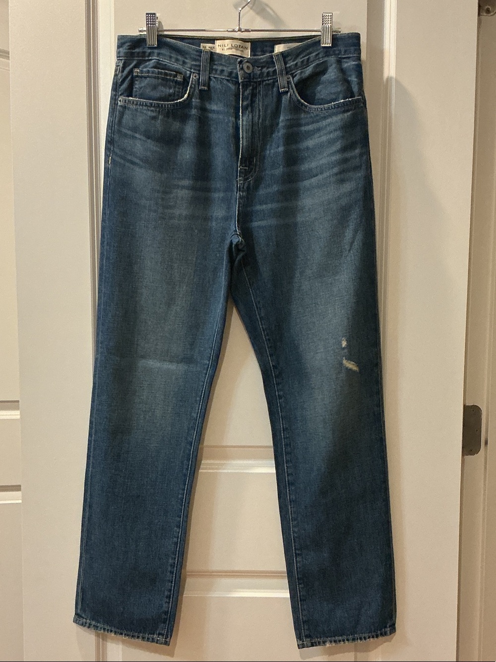 Nili Lotan Straight-Leg light Distressed Jean in Classic Wash